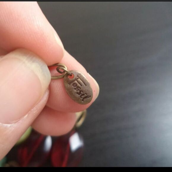 VINTAGE SIGNED FOSSIL GENUINE STONE BEADED 27" NECKLACE - Picture 2 of 2